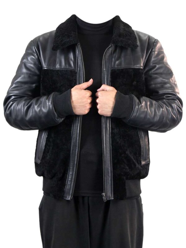 Black Shearling Puffer Bomber