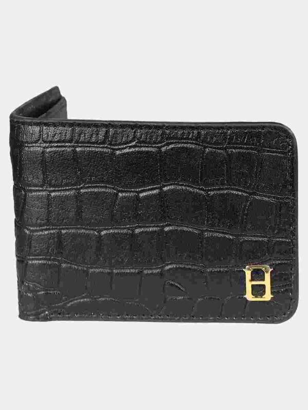 Bi-fold Wallet In Black With A Crocodile Texture